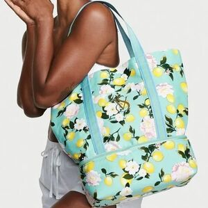 Nip luxury VS Tiffany teal lemon floral cooler tote zip waterproof jumbo bag